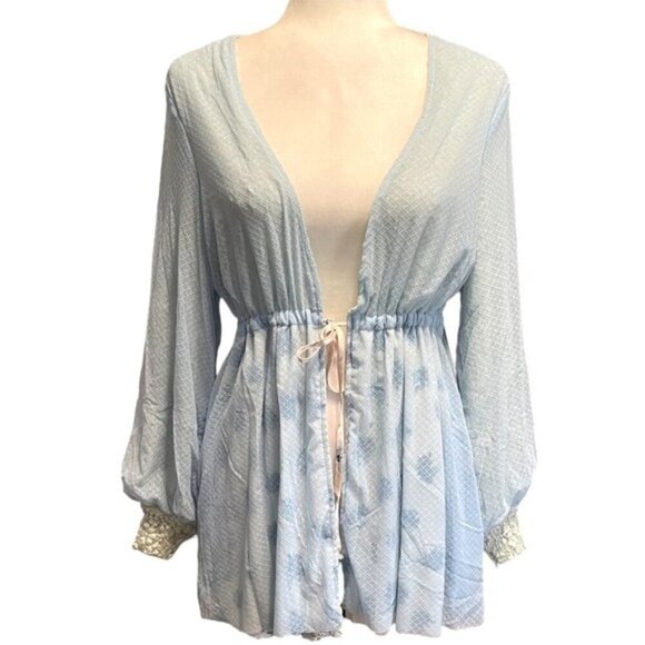 Revolve We are HAH XS Double Set Blue Lace Robe & Floral Slip Reversible NWT 428 - Picture 5 of 12